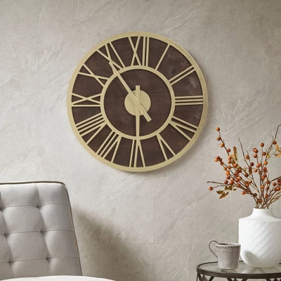 23.6" Mason Wood Wall Clock Brown/Gold - Madison Park - Image 7