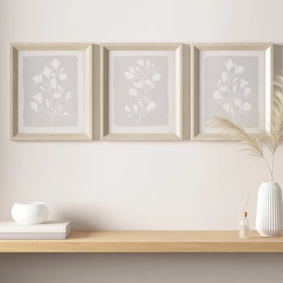 3pc Fair Florets Framed Glass Wall Art Set Beige - Madison Park - Image 2