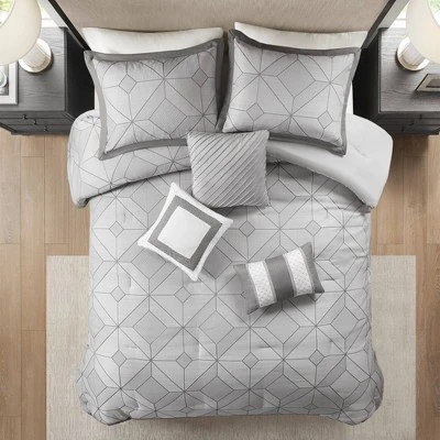 7pc Ollie Jacquard Comforter Set Gray - Madison Park - Image 3