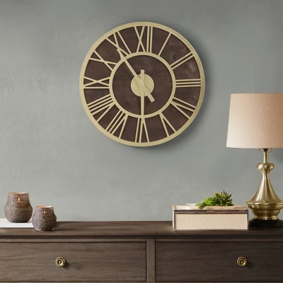 23.6" Mason Wood Wall Clock Brown/Gold - Madison Park - Image 4