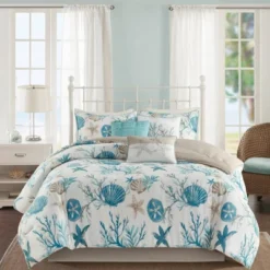 Madison Park 7pc Ocean View Cotton Sateen Comforter Set Aqua