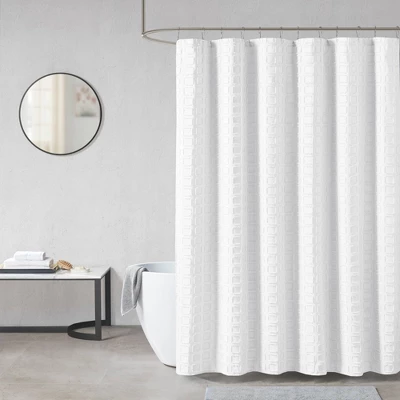 Gridd Woven Clipped Solid Shower Curtain - Image 3