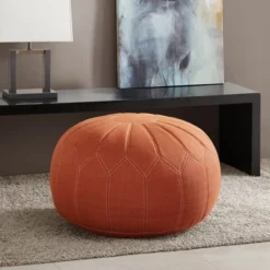 Avery Round Pouf Ottoman Orange