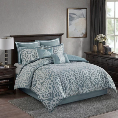 Madison Park 8pc Eilot Jacquard Comforter Set Aqua Green - Image 11