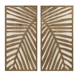 2pc Birch Palms Carved Wall Panel Set Dark Brown - Madison Park