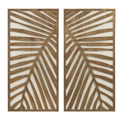 2pc Birch Palms Carved Wall Panel Set Dark Brown - Madison Park