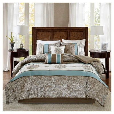 Sharon 7pc Polyester Jacquard Comforter Bedding Set With Bedskirt