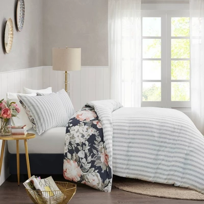 Sorrel Full/Queen 3pc Cotton Printed Reversible Coverlet Set Dark Blue - Image 7