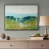 40.5" X 30.5" Morning Fields Green Hand Embellished Framed Canvas Blue