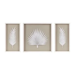 3pc Sabal Palm Rice Paper Framed Shadow Box Set Off White - Madison Park