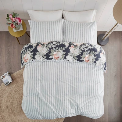 Sorrel Full/Queen 3pc Cotton Printed Reversible Coverlet Set Dark Blue - Image 9