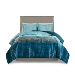 3pc Full/Queen Midnight Sky Metallic Print Duvet Set Navy - Madison Park