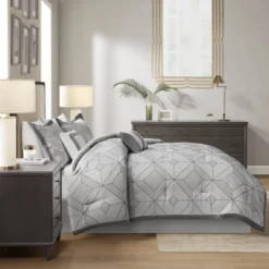 7pc Ollie Jacquard Comforter Set Gray - Madison Park