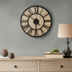 23.6" Mason Wood Wall Clock Natural/Black - Madison Park
