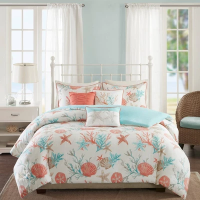 Ocean View Duvet Cover Set Coral - 6pc