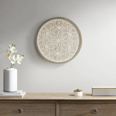 Leah Round Two-Tone Medallion Wall Decor Natural/White - Madison Park - Image 3