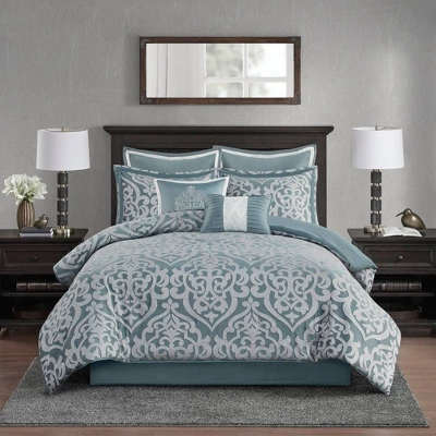 Madison Park 8pc Eilot Jacquard Comforter Set Aqua Green
