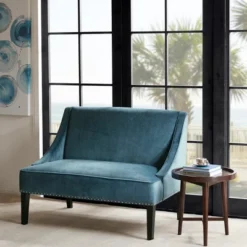 Delaney Swoop Arm Settee Blue