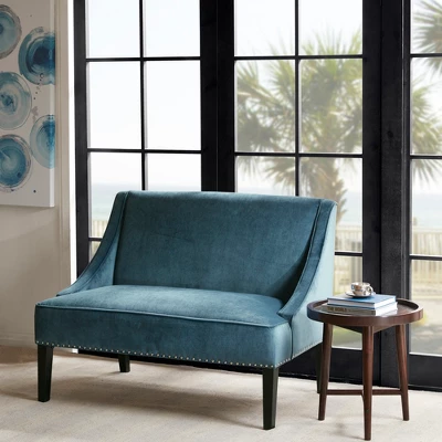 Delaney Swoop Arm Settee Blue