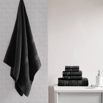 6pc Roman Super Soft Cotton Quick Dry Bath Towel Set Black - Madison Park