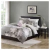 Gray/Purple Jasmine Watercolor Floral Duvet Cover Set 6pc
