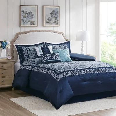 Martha Jacquard Comforter Set Navy - Madison Park - Image 14